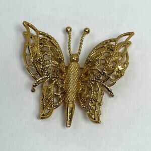Vintage MONET Gold Tone Filigree Butterfly Brooch Pin